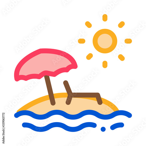 island with palm trees and sun icon vector. island with palm trees and sun sign. color symbol illustration