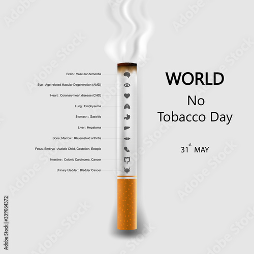 World No Tobacco Day infographic background design.World No Smoking Day typographical design elements.May 31st World no tobacco day.No Smoking Day Awareness Idea Campaign.Vector illustration.