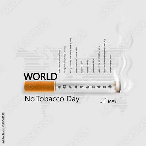 World No Tobacco Day infographic background design.World No Smoking Day typographical design elements.May 31st World no tobacco day.No Smoking Day Awareness Idea Campaign.Vector illustration.