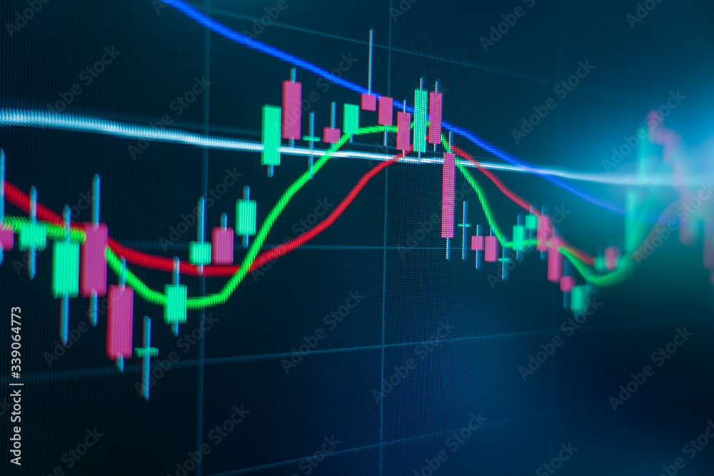 Stock market trading graph and candlestick chart on screen monitor for financial investment and economic concept. Stock market trading graph and candlestick chart on screen monitor for financial investment and economic concept.