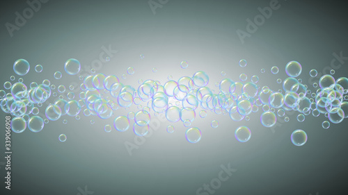 Fizz background with shampoo foam and soap bubbles.