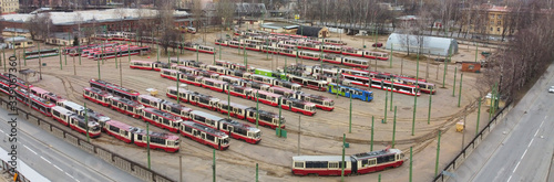 tramway depot with lot of trams