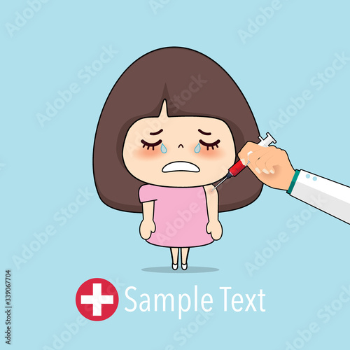 Doctor vaccinating Cute girl. Cartoon character Patient Design. Vector illustration.