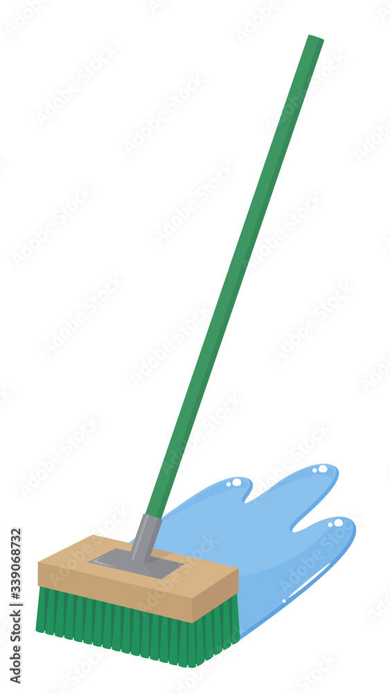 緑のデッキブラシで磨くイラスト 緑のデッキブラシで磨くイラスト