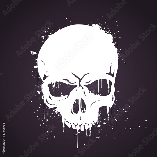 Vector Illustration Hand Drawn White Skull With Splash Effects.