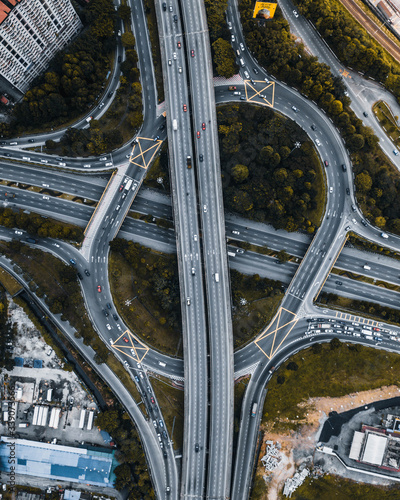 Aerial perspective view of busiest roundabout somewhere in Malaysia. This roundabout received thousand of vehicles everyday.