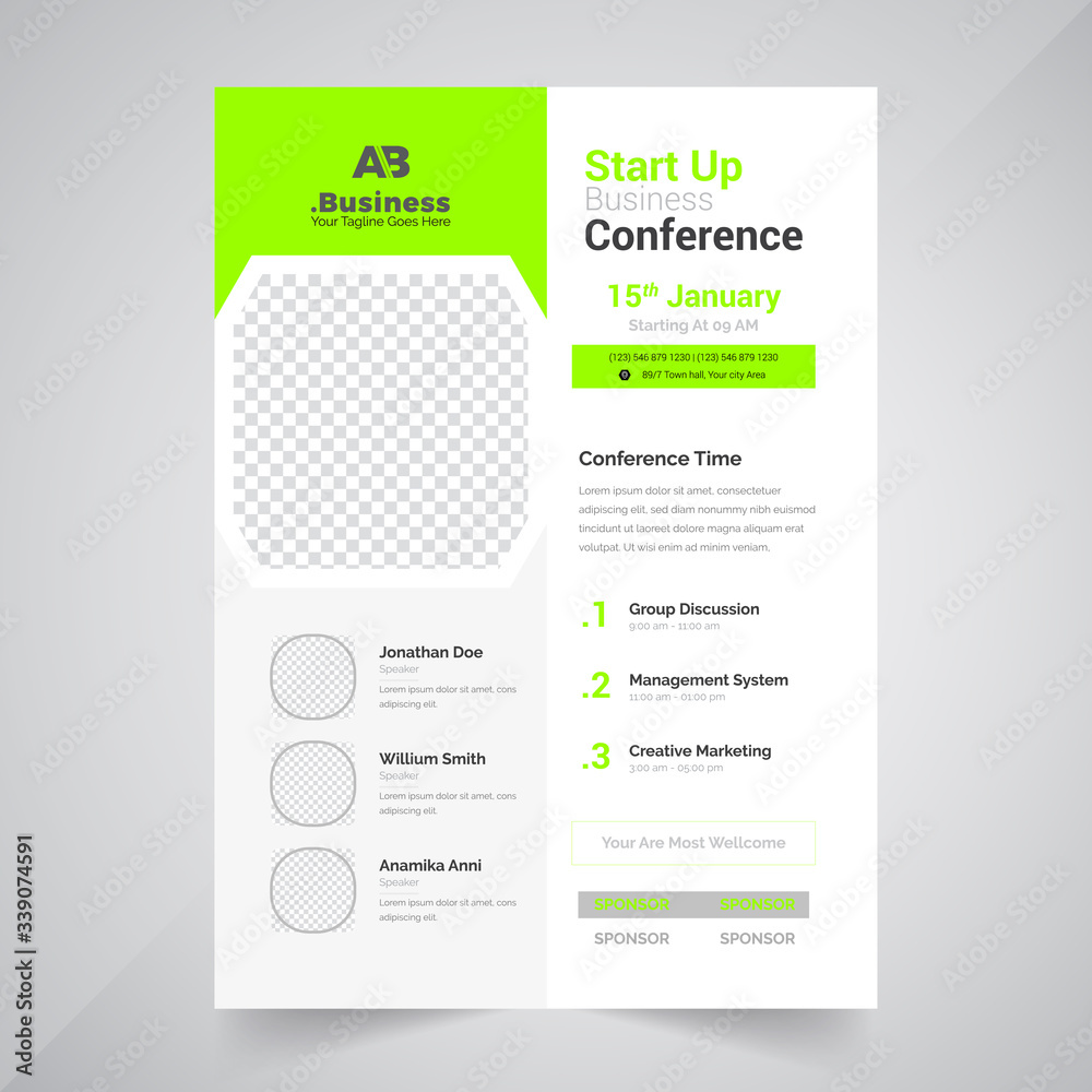 Unique Style & Creative shape Based business conference Flyer Design Template.