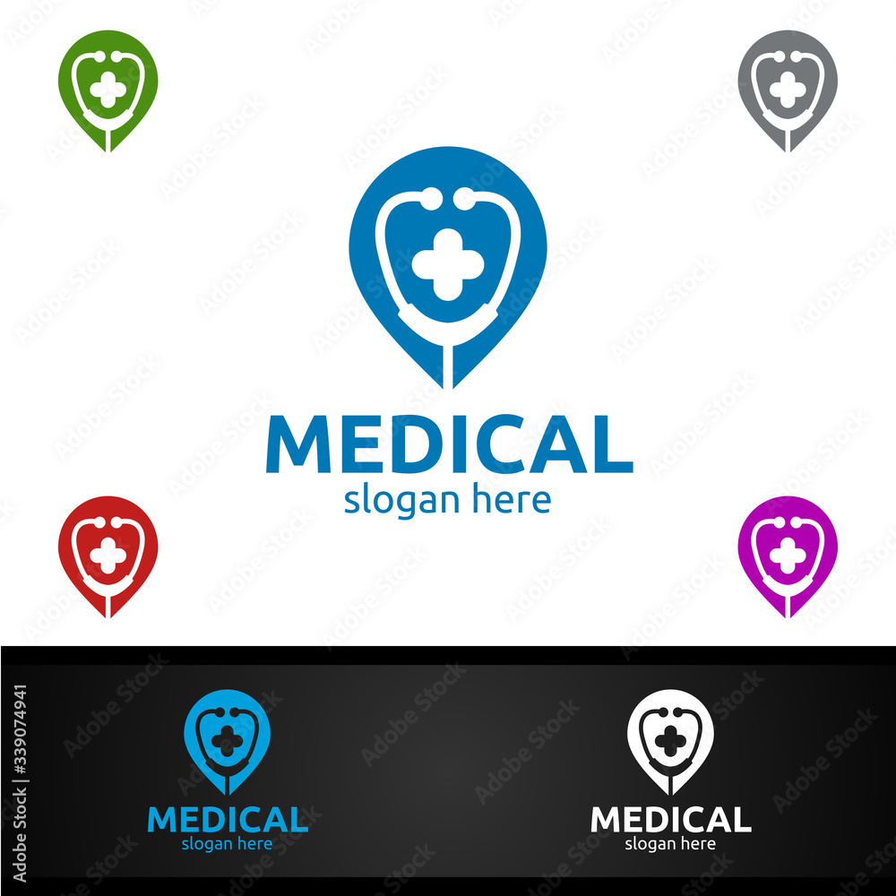 Pin Locator Cross Medical Hospital Logo for Emergency Clinic or Volunteers Concept Pin Locator Cross Medical Hospital Logo for Emergency Clinic or Volunteers Concept