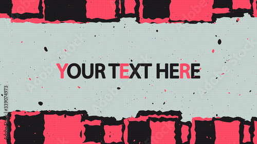 Underground abstract background with copy space. Shapes with jagged curved edges, dots texture. Red corral and black colors. Horizontal 16x9 wallpaper for banners, magazine articles, blog posts, sites