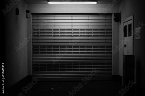 Garage doorway at night