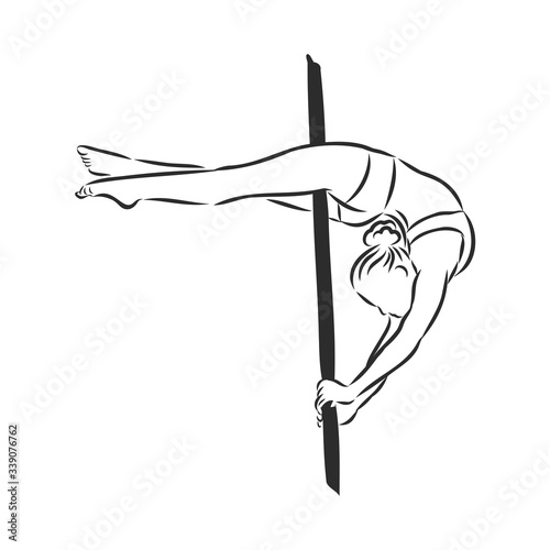 Pole dancer on the pole. Beautiful young woman on the pole. vector sketch illustration