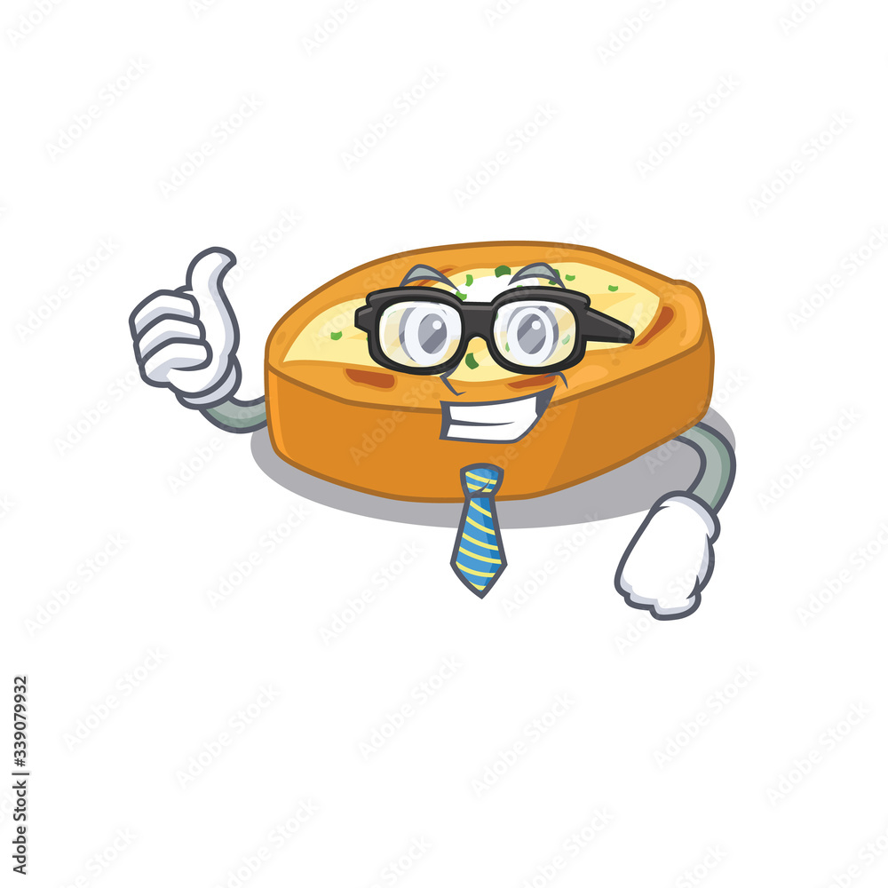 An elegant baked potatoes Businessman mascot design wearing glasses and tie