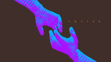 Hands reaching towards each other. Concept of human relation, togetherness or  partnership. Connection structure. 3D vector illustration.