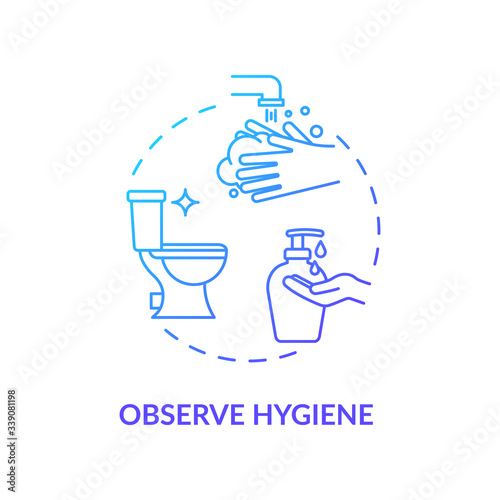 Observe hygiene blue concept icon. Virus infection precaution. Washing hand for disinfection. Rotavirus prevention idea thin line illustration. Vector isolated outline RGB color drawing