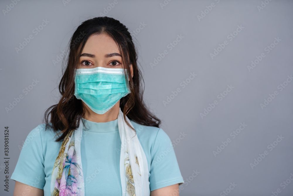 woman wearing surgical mask (medical mask), virus protection. woman wearing surgical mask (medical mask), virus protection.