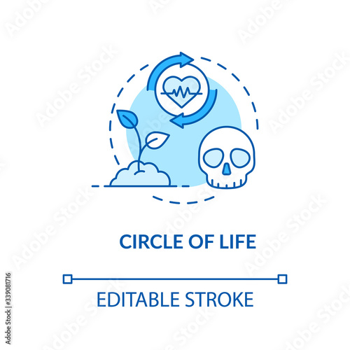 Circle of life blue concept icon. Natural lifecycle, biological process. Plant growing and dying idea thin line illustration. Vector isolated outline RGB color drawing. Editable stroke
