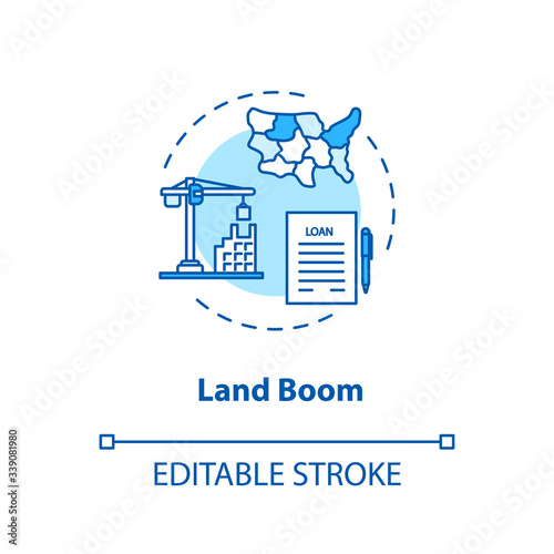 Land boom concept icon. Real estate bubble, housing prices rapid growth idea thin line illustration. Economical, financial crisis management. Vector isolated outline RGB color drawing. Editable stroke