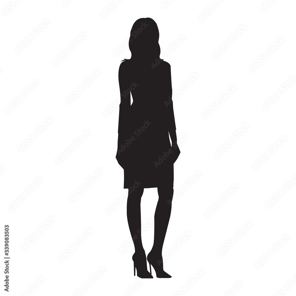 Woman standing silhouette. Female business person figure. Vector illustration. Woman standing silhouette. Female business person figure. Vector illustration.