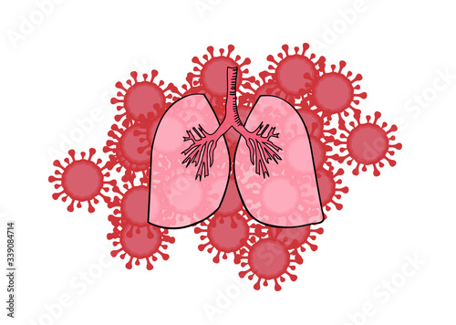 Vector illustration of lungs and coronavirus 