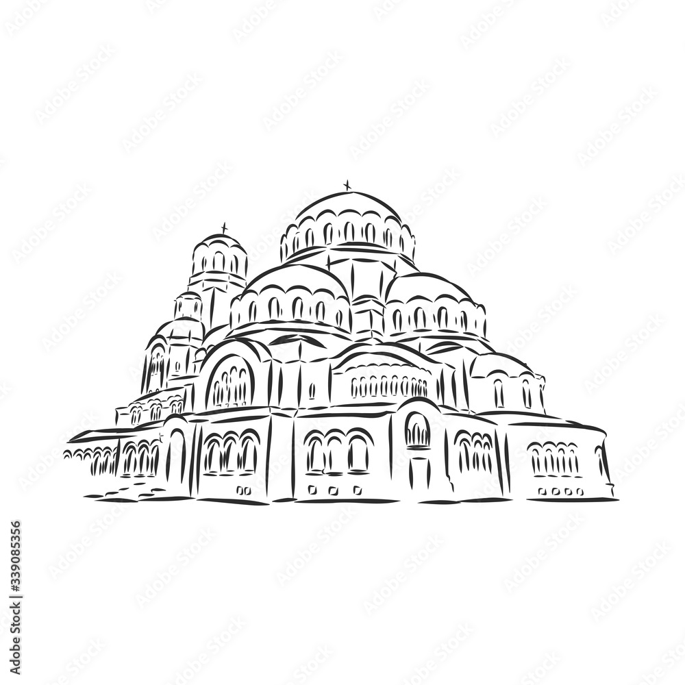 Alexander Nevsky Cathedral in Sofia, Bulgaria. A drawing drawn by hand with a black handle