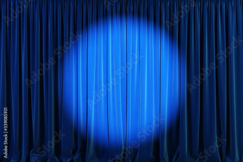 Blue curtains stage, theater background with spotlights. 
