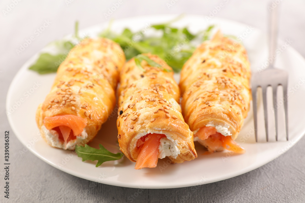 puff pastry rolled with cheese cream and smoked salmon puff pastry rolled with cheese cream and smoked salmon