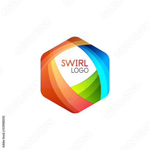 Business hexagon vector logo icon template made of swirl lines and waves