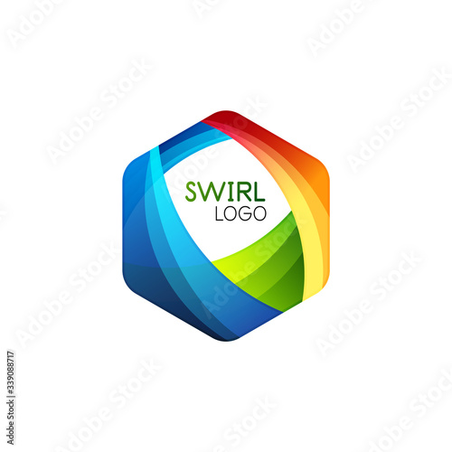 Business hexagon vector logo icon template made of swirl lines and waves