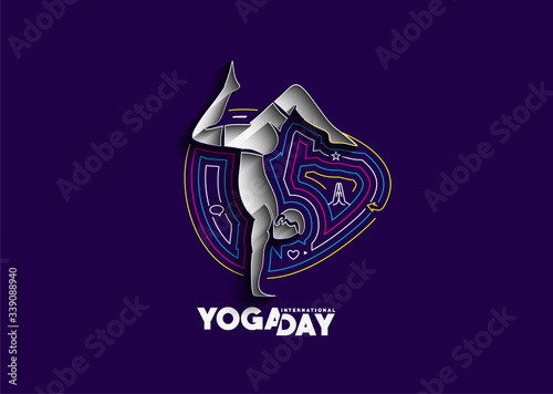 Woman practicing yoga pose, 21st june international yoga day, vector illustration.