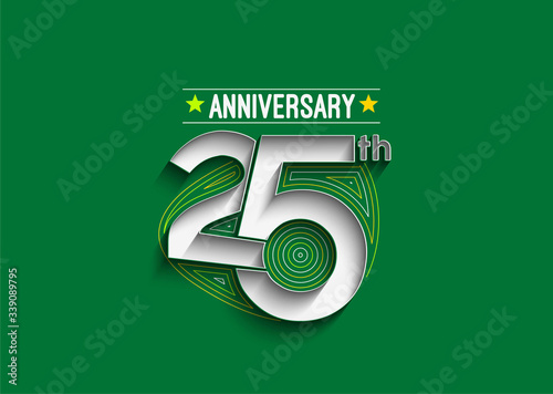 25th Years Anniversary Celebration Design. 3d Color line art ( RGB ) vector illustration.