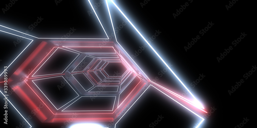 3D abstract background with neon lights. neon tunnel .space construction . 3d illustration 3D abstract background with neon lights. neon tunnel .space construction . 3d illustration