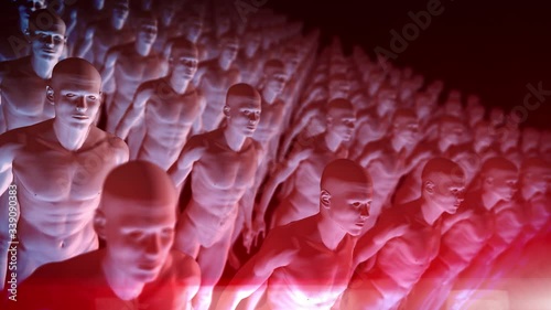 3D Rendering male crowd. Human body vaccine dramatic apocalypse. coronavirus. Artificial intelligence code id2020