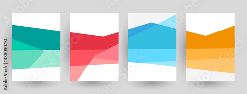 Abstract geometric pattern background for brochure cover design. Blue, yellow, red, orange, pink and green vector banner template