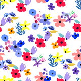 Seamless pattern. Vector floral design with wildflowers. Romantic background