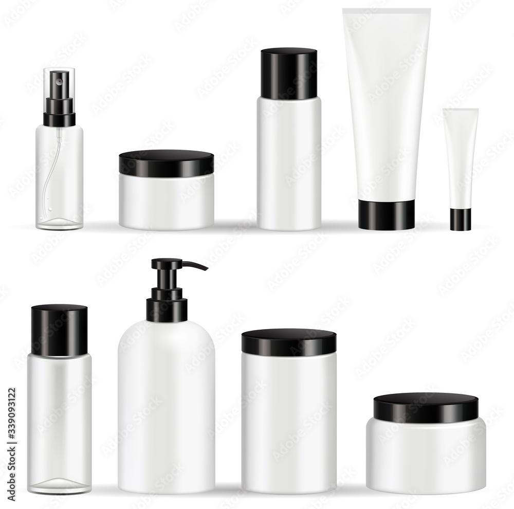 Cosmetic bottles packaging set vector illustrations. Cosmetic bottles packaging set vector illustrations.