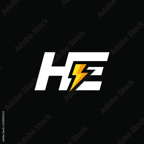 Initial Letter HE with Lightning