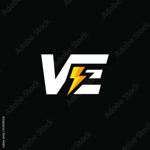 Initial Letter VE with Lightning