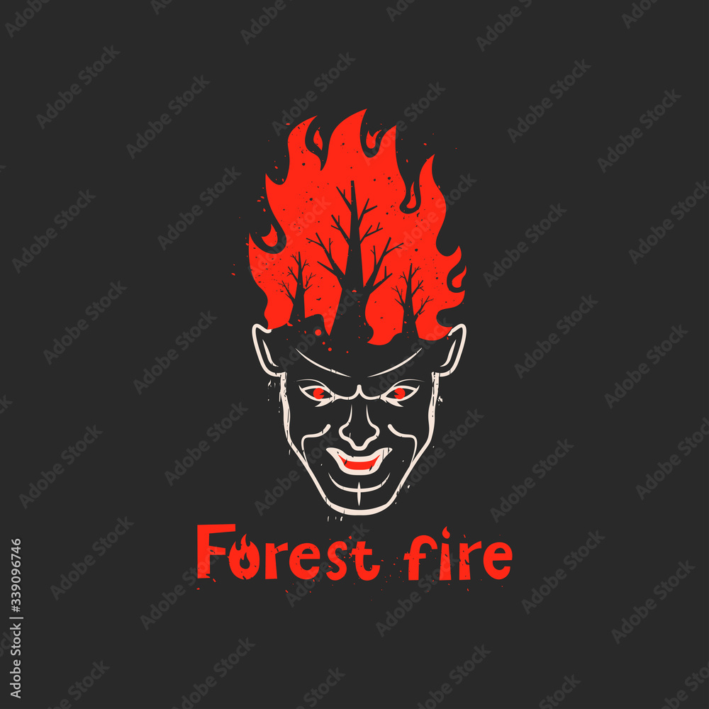 The head of a man burns. Forest fire. Vector illustration. The head of a man burns. Forest fire. Vector illustration.