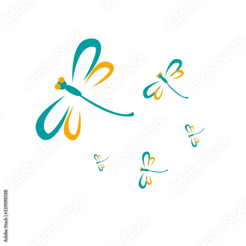 blue orange flying dragonfly logo design vector template