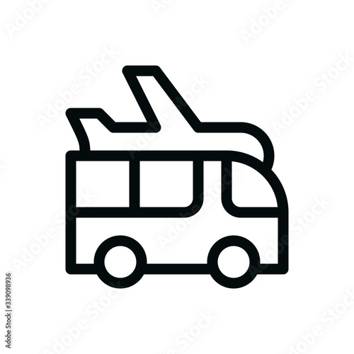 Airport shuttle bus isolated icon, airport transfer taxi outline vector icon
