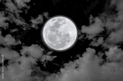 Full moon with cloud in the dark night.