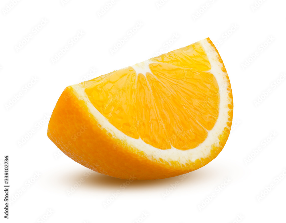 Orange Slice on White Background. Sliced Orange Isolated. Full Depth of Field. Orange Closeup. Perfectly Retouched Citrus Fruit Orange Slice on White Background. Sliced Orange Isolated. Full Depth of Field. Orange Closeup. Perfectly Retouched Citrus Fruit