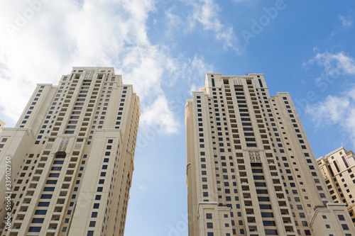 modern financial buildings against a blue sky in shanghai