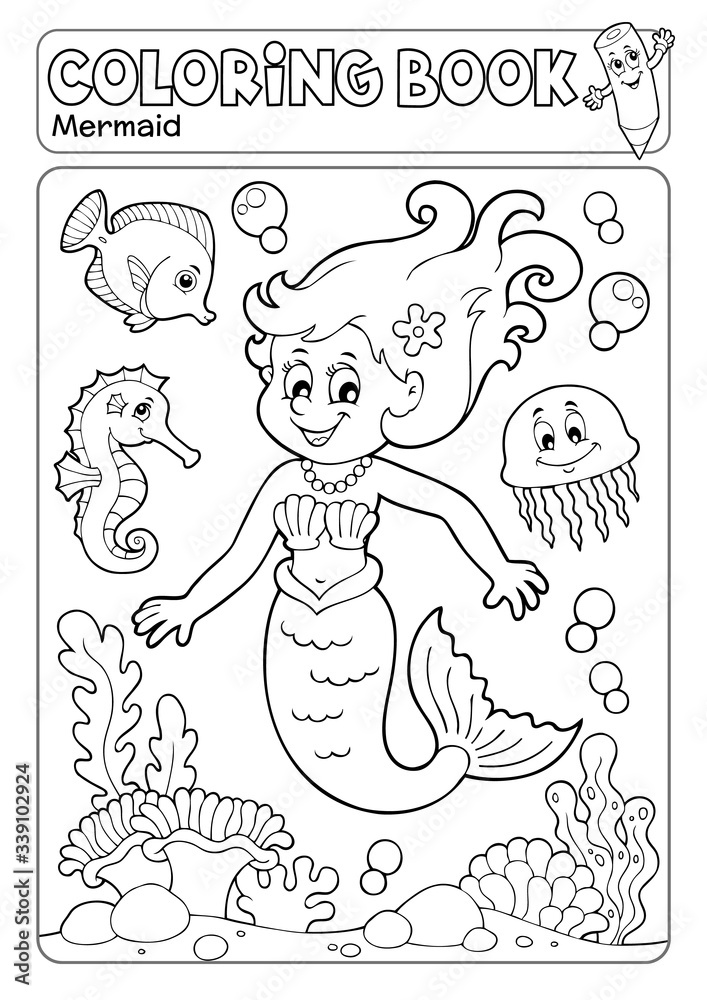 Coloring book mermaid topic 4 Coloring book mermaid topic 4