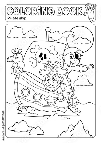 Coloring book pirate boat theme 2
