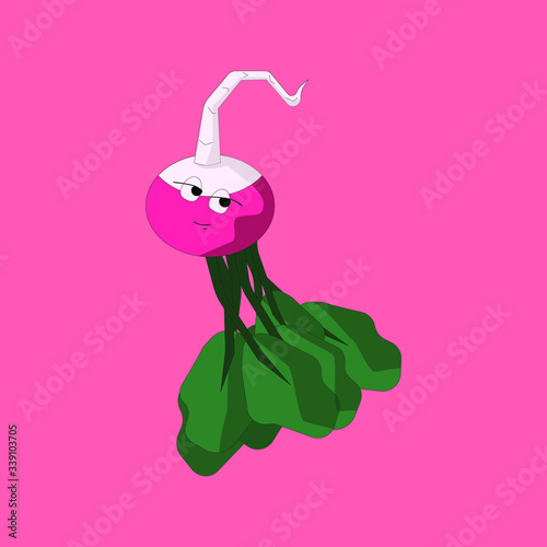 nice flirty radish. vivid character. flat illustration. sticker