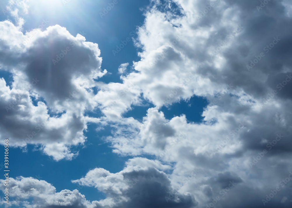 Blue sky with white debris. Background . Ozone layer Blue sky with white debris. Background . Ozone layer