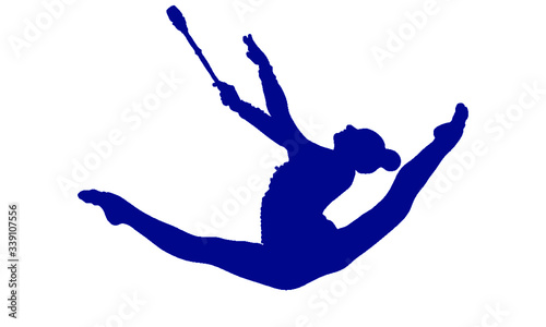 Silhouette of a gymnast who jumps a maces