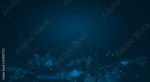 Vector illustration molecule Connected lines with dots technology on blue background. Abstract internet network connection design for web site.Digital data communication science and futuristic concept