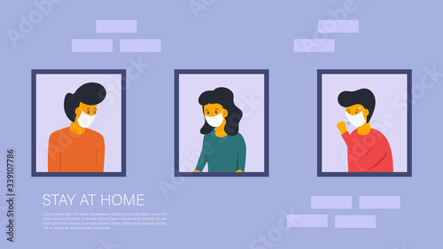 Self isolation from pandemic concept. Quarantine due to coronavirus. Prevent virus spreading and infections. Stay at home vector illustration.